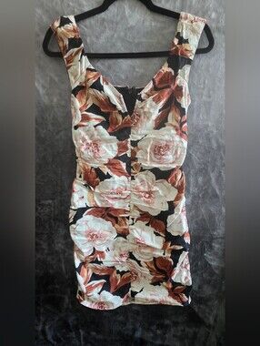 Express Floral Mini Dress in Black, Cream & Brown XXS